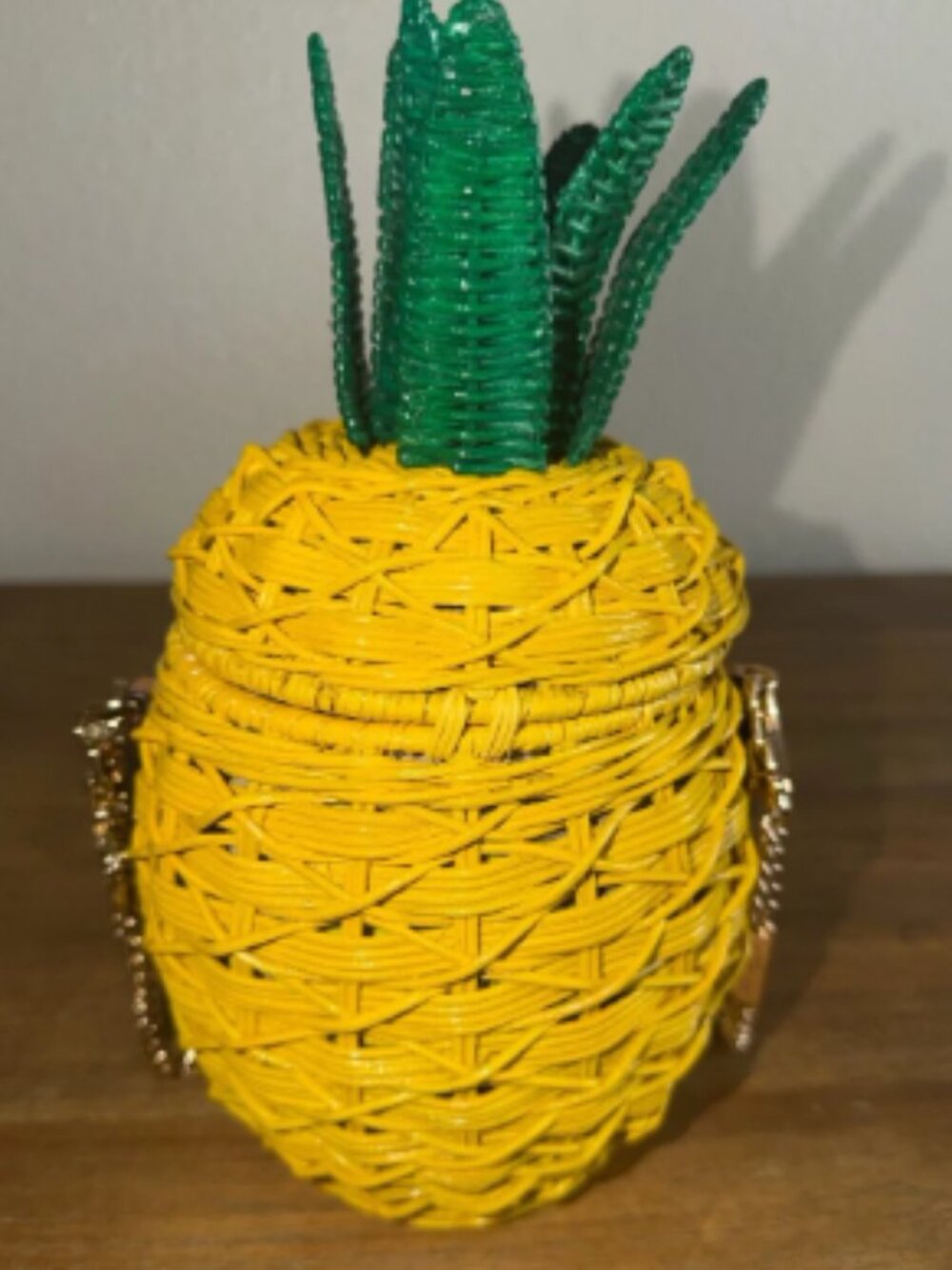 Michael Kors Yellow Pineapple Woven Crossbody Phone Case with Green Top
